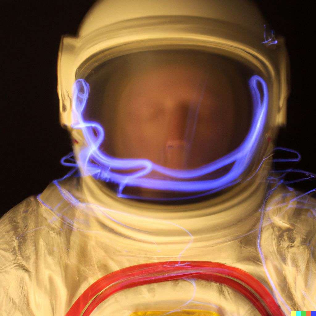 an astronaut, photograph, slow shutter speed, 1s